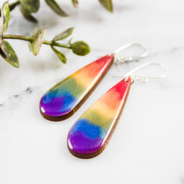 Rainbow Watercolor Drop Earrings