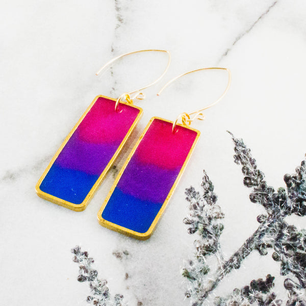 Pride Flag Bisexual Brass + Resin Earrings