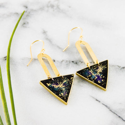 Galaxy Brass Triangle Earrings