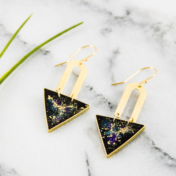 Galaxy Brass Triangle Earrings