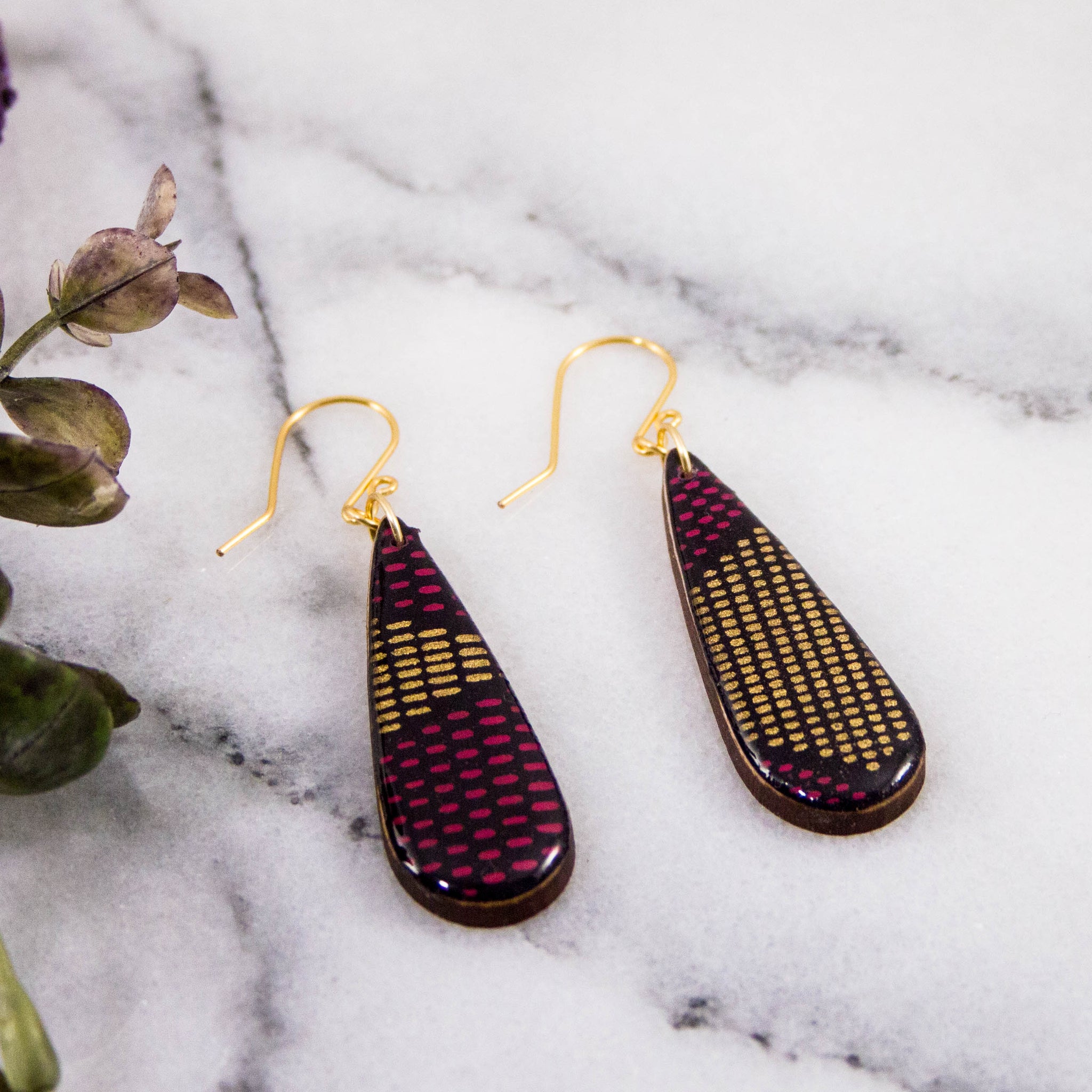 Teardrop Purple + Gold Mod Dot Earrings