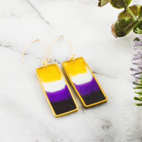 Pride Flag Nonbinary Brass + Resin Earrings