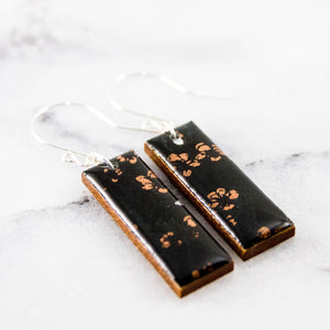 Black + Copper Dainty Floral Rectangle Earrings