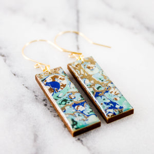 Turquoise + Gold Marble Rectangle Earrings