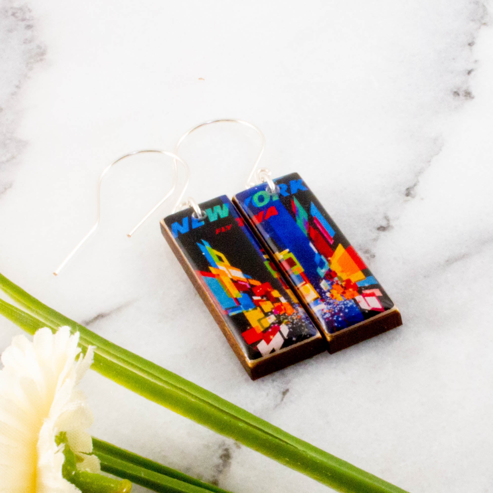 NEW YORK - NYC Times Square Vintage Travel Poster Earrings