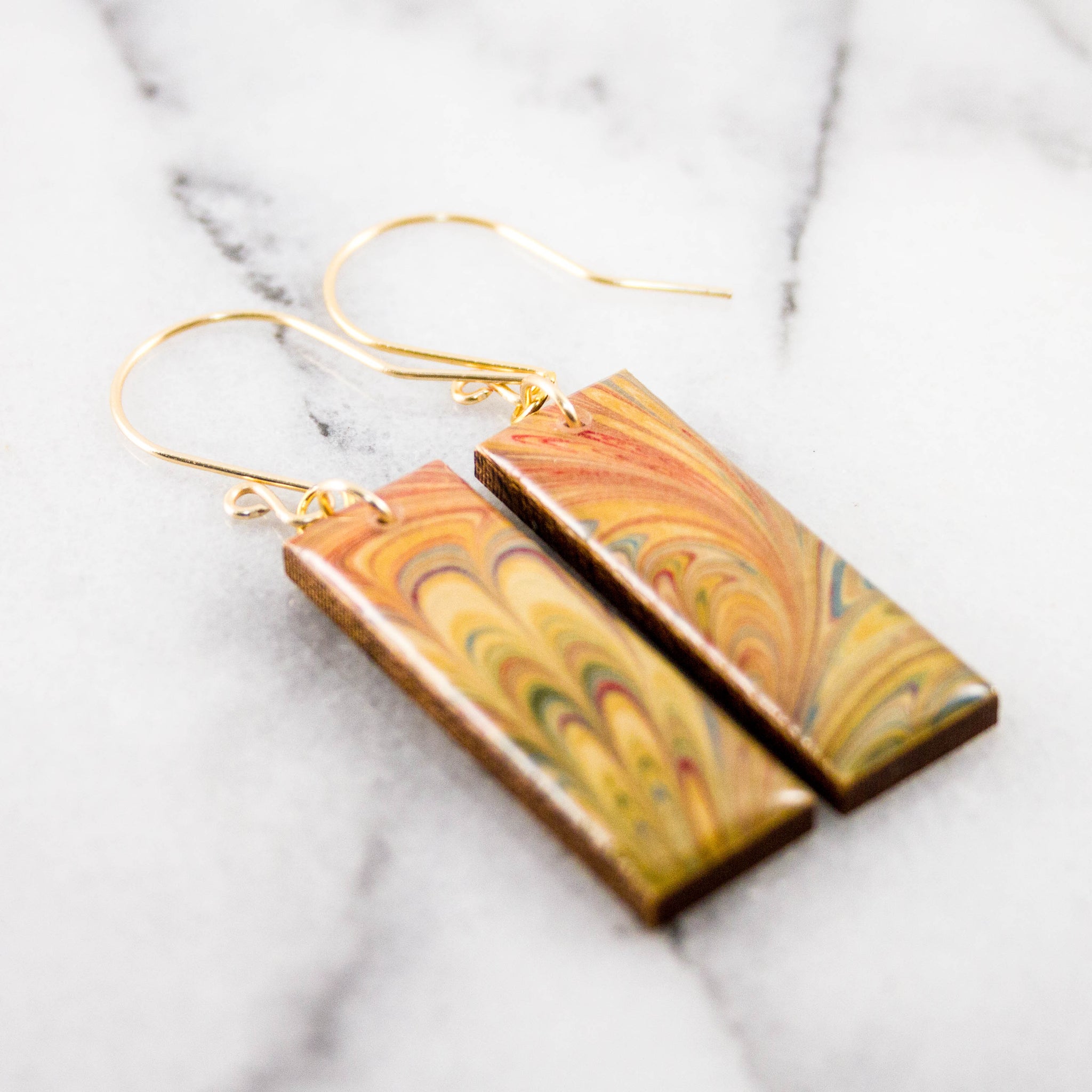Natural Marble Rectangle Earrings