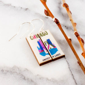 ILLINOIS - Chicago Vintage Airline Travel Poster Earrings