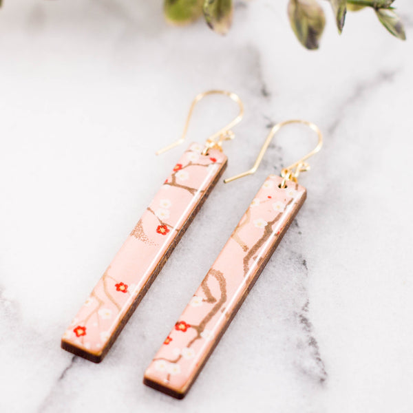 Pale Pink Cherry Blossom Bar Earrings