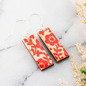 Graphic Red Floral Rectangle Earrings