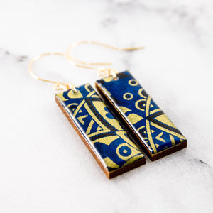 Blue + Gold Arabesque Rectangle Earrings