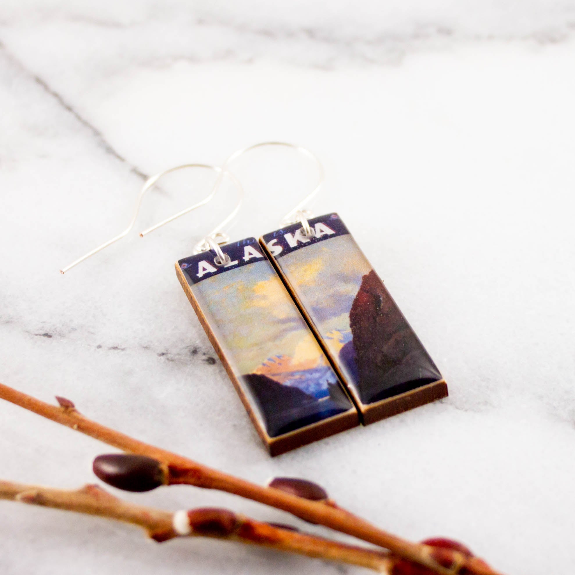 ALASKA - Vintage Alaska Landscape Travel Poster Earrings