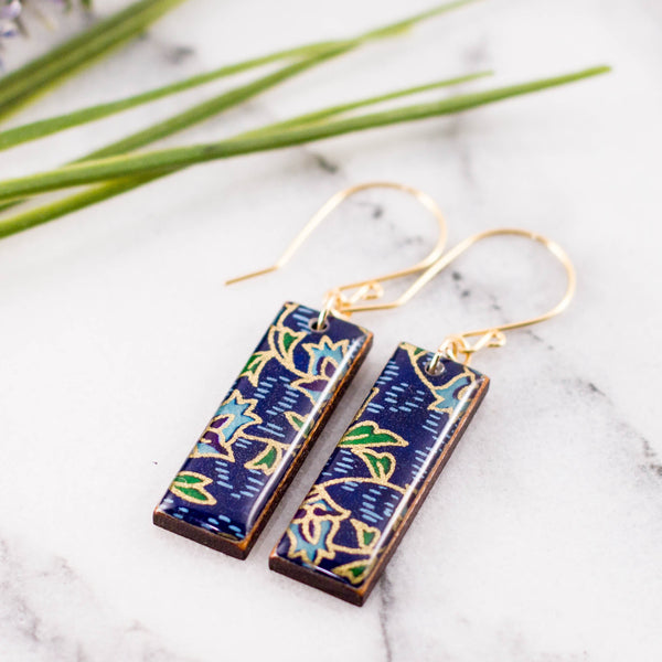 Royal + Gold Deco Floral Rectangle Earrings