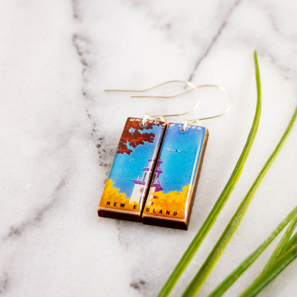 CONNECTICUT - Vintage New England Travel Poster Earrings