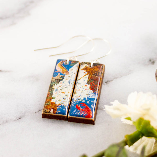 MAINE - Vintage Map Travel Poster Earrings