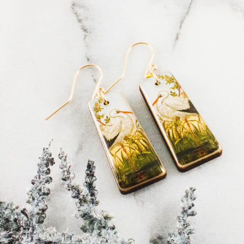 Vintage Stork Tapered Rectangle Earrings
