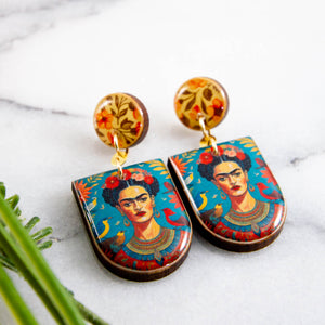 Bright Frida Kahlo Drop Post Earrings
