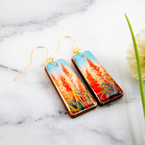 Orange Plume Flower Tapered Rectangle Earrings