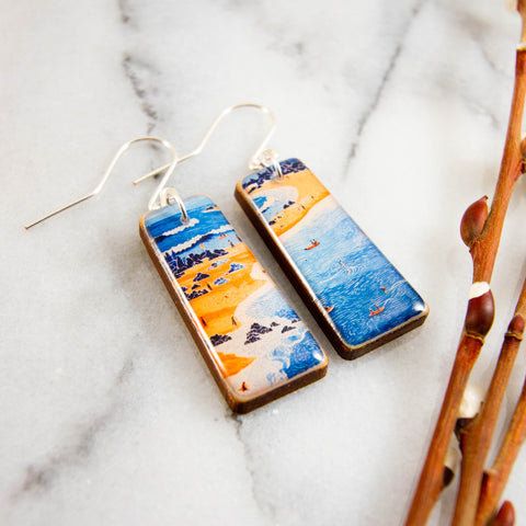 Retro Orange + Blue Beach Tapered Rectangle Earrings