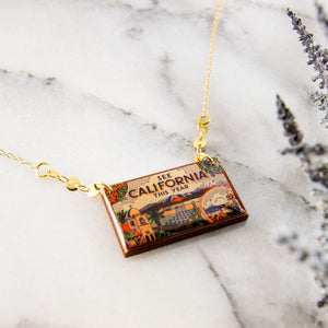 CALIFORNIA - See California Vintage Travel Poster Necklace