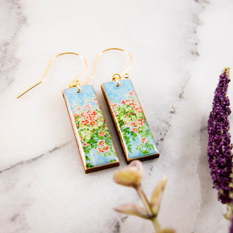 Climbing Flower Garden Gate Rectangle Earrings