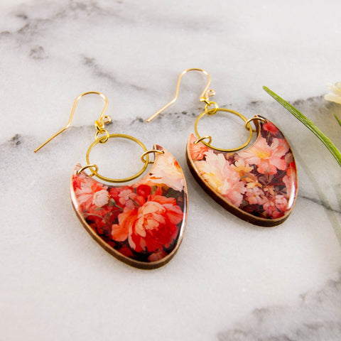 Classic Floral Brass Ring Statement Earrings