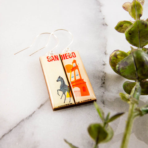 CALIFORNIA - Vintage San Diego Travel Poster Earrings