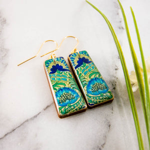 Art Nouveau Abstract Turquoise Flower Tapered Earrings