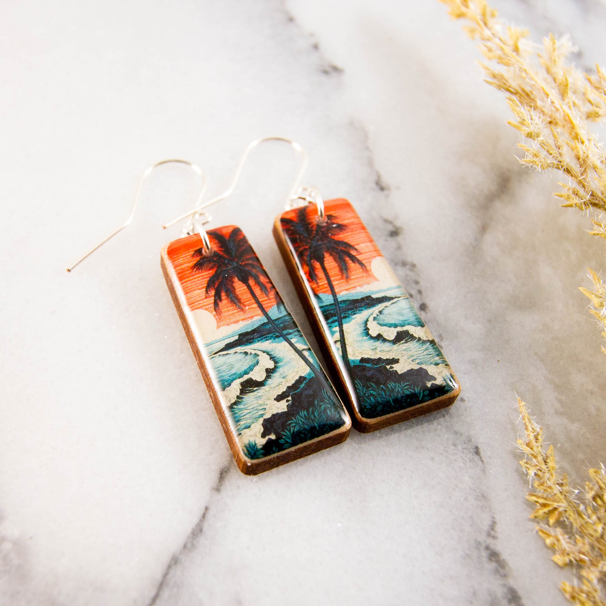 Retro Palm Beach Tropical Tapered Rectangle Earrings
