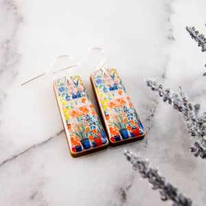 Potted Houseplant Retro Tapered Rectangle Earrings