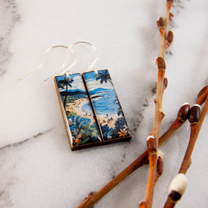 Retro Tropical Beach Vacation Rectangle Earrings