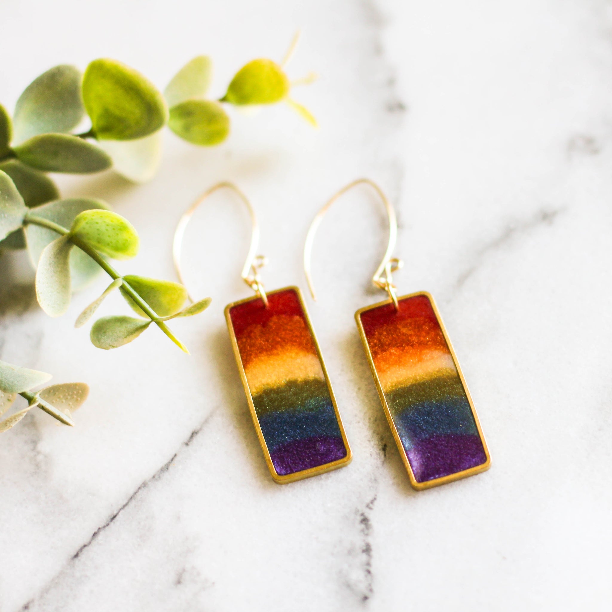 Rainbow Rectangle Brass Earrings - No Man's Land Artifacts
