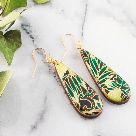 Teardrop Black + Green Tropical Earrings