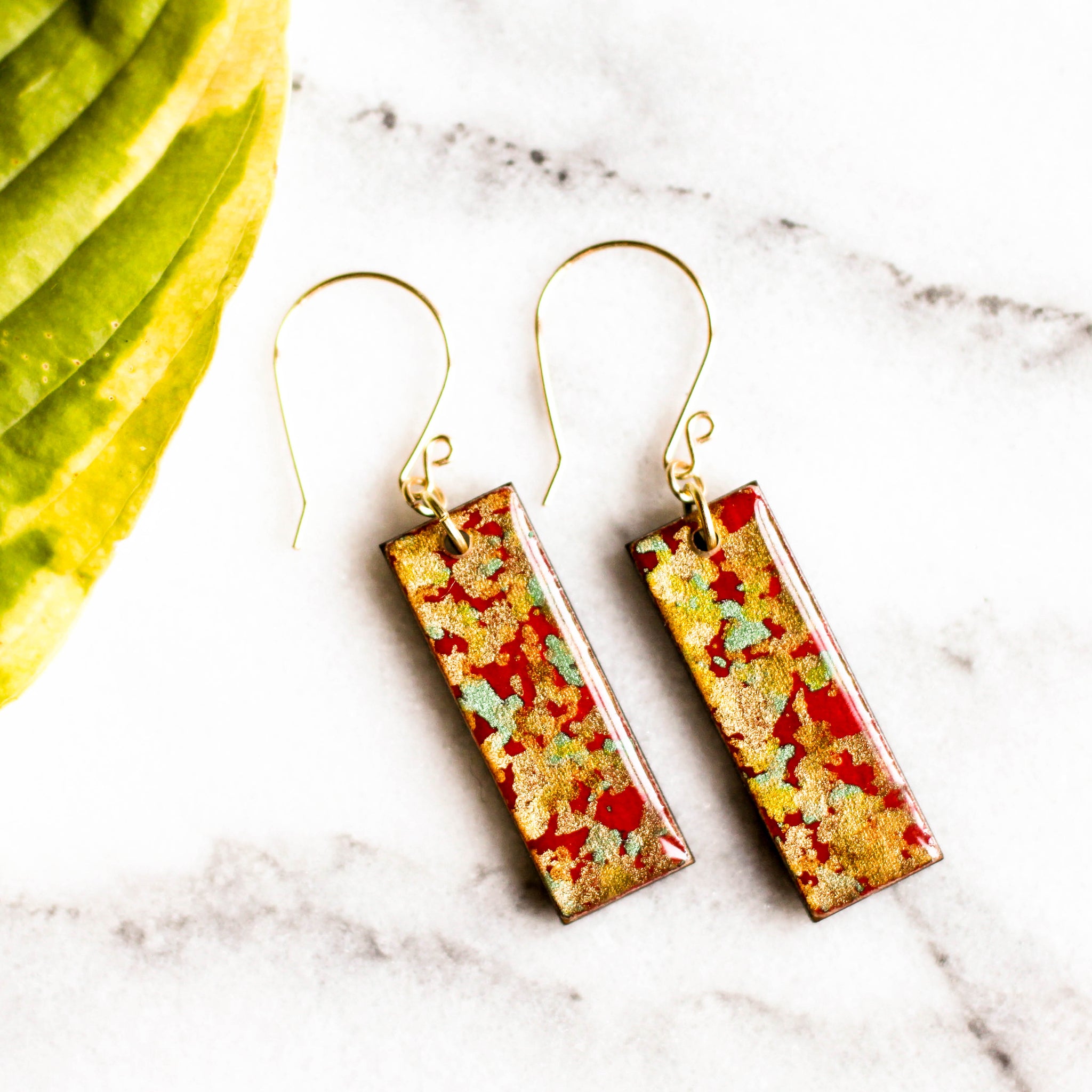 Red and Gold Flake Japanese Paper Earrings - No Man's Land Artifacts