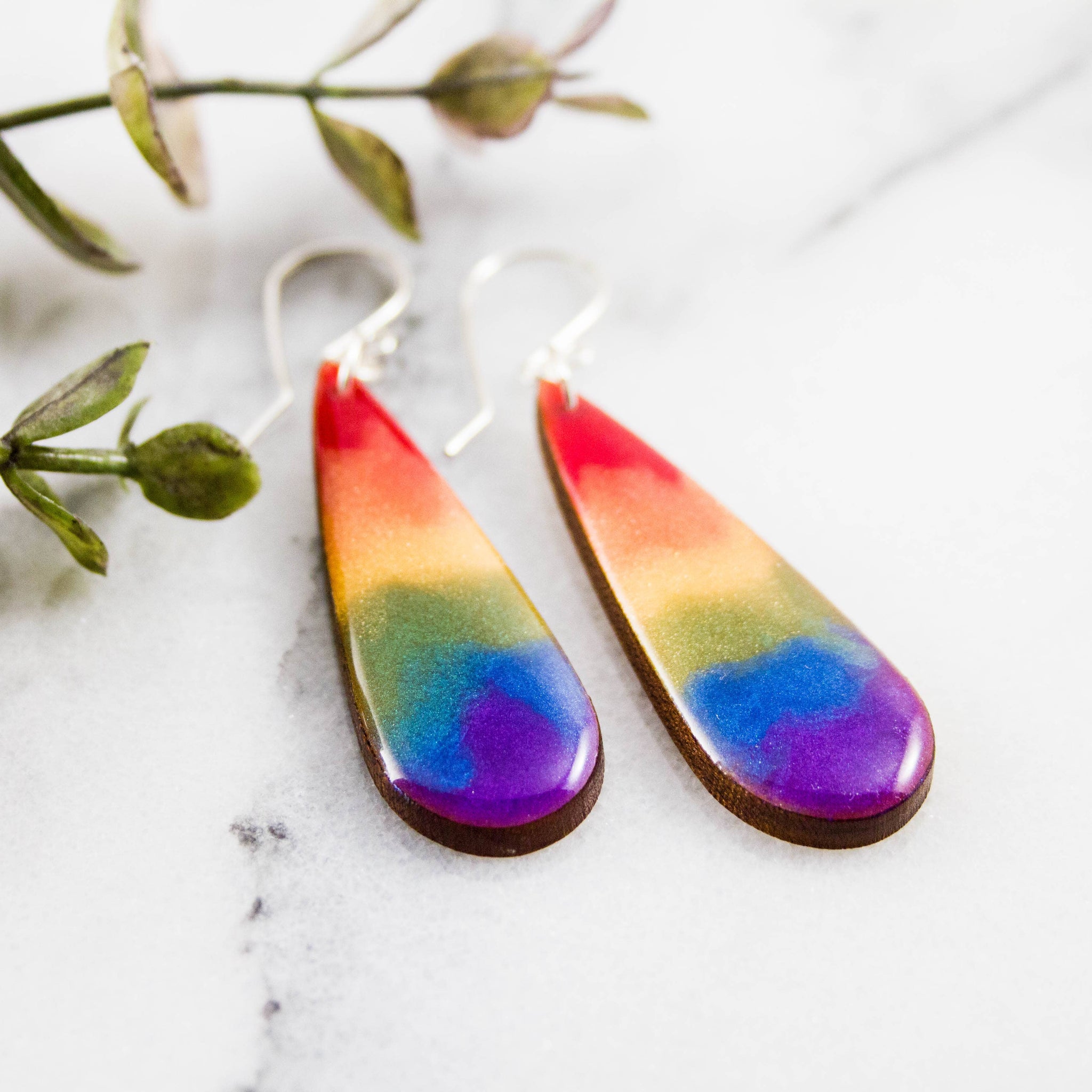 Rainbow Watercolor Drop Earrings