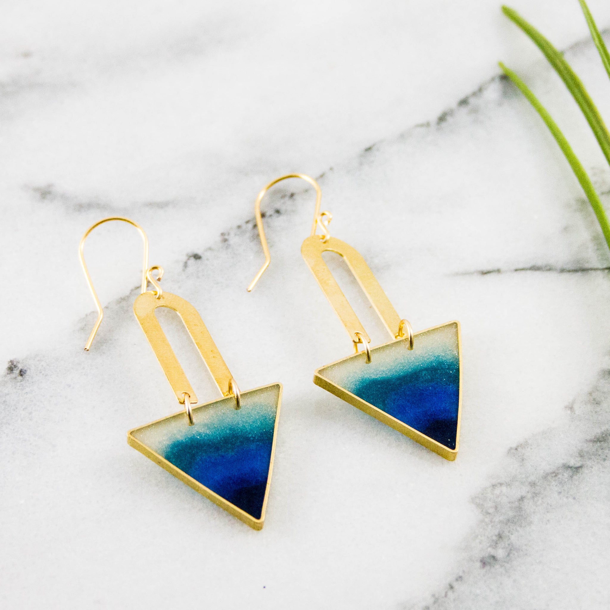 Lagoon Triangle Brass Earrings