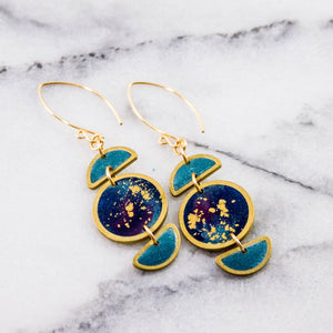 Stacked Moon Galaxy Brass Earrings