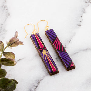 Purple + Gold Deco Bar Earrings