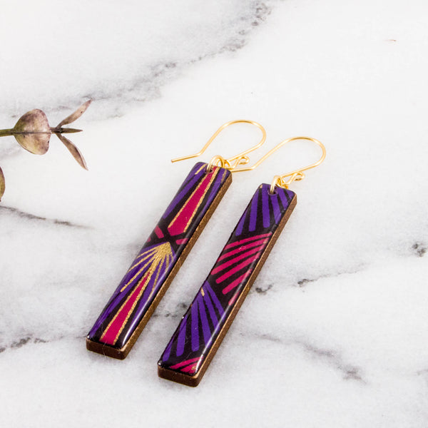 Purple + Gold Deco Bar Earrings