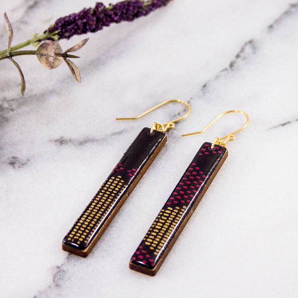 Purple + Gold Mod Dot Bar Earrings