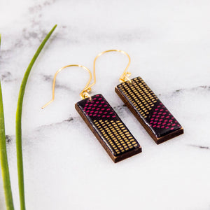 Purple + Gold Mod Dot Rectangle Earrings