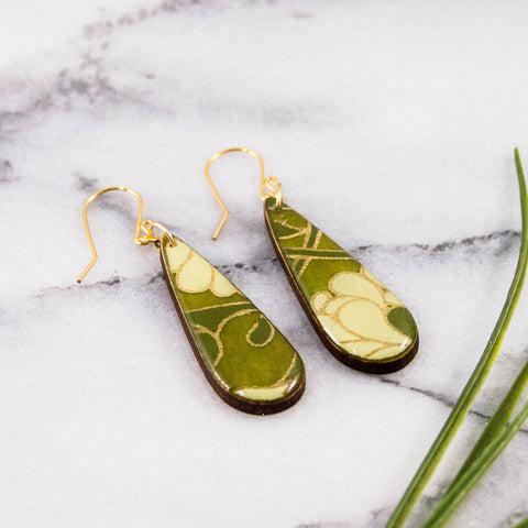 Teardrop Green Nouveau Floral Earrings