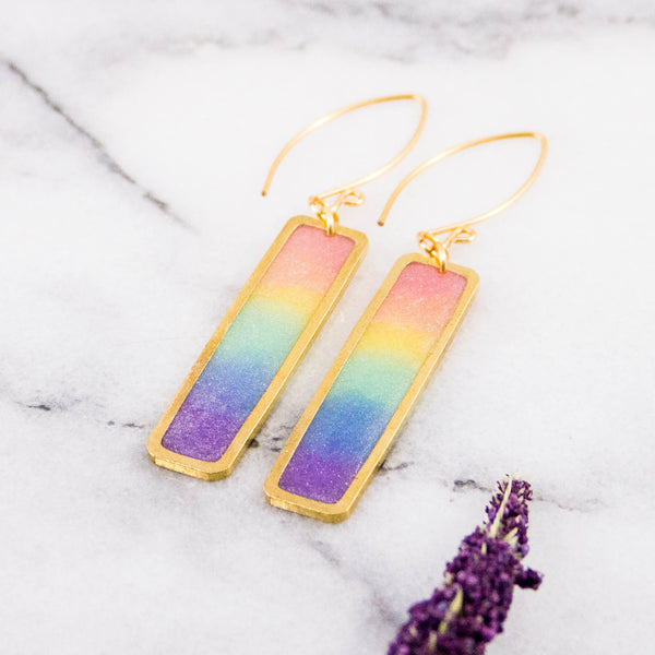 Petite Pastel Rainbow Rectangle Earrings