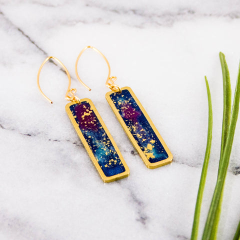 Petite Galaxy Rectangle Brass Earrings