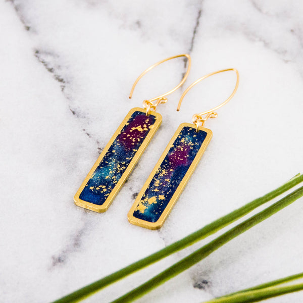 Petite Galaxy Rectangle Brass Earrings