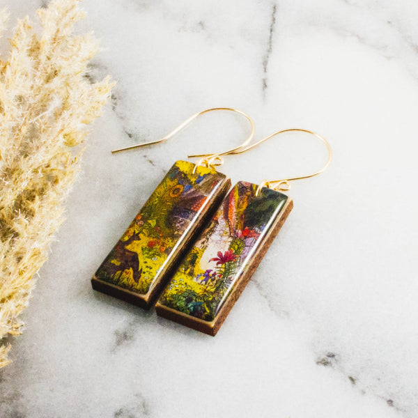 Vintage Forest Cottage Rectangle Earrings
