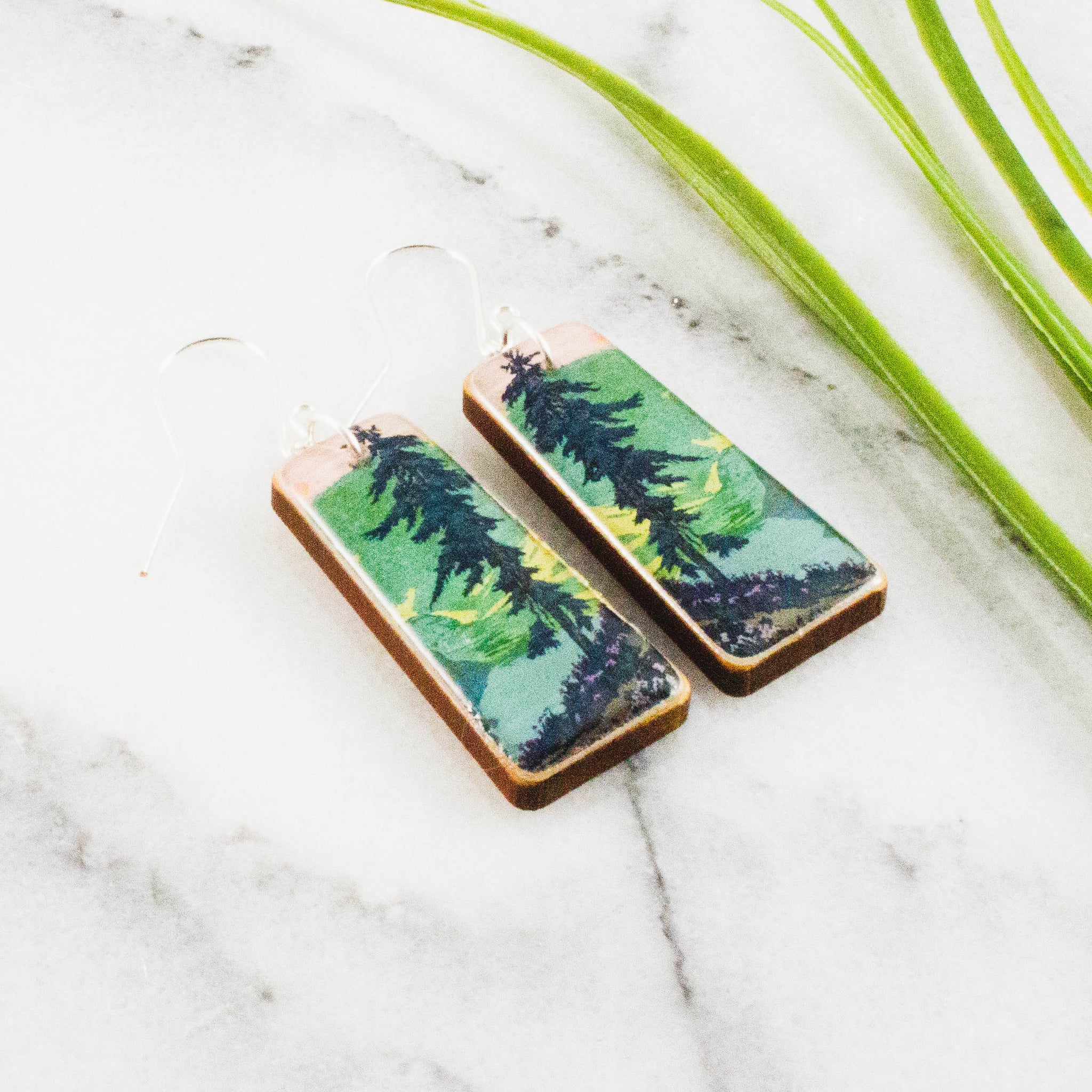 Pastel Forest Tapered Rectangle Earrings