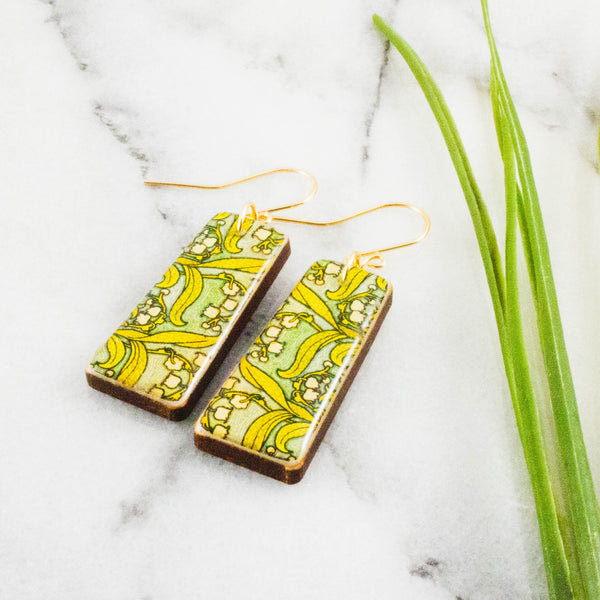 Art Nouveau Lily of the Valley Tapered Rectangle Earrings