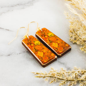 Vintage Gold + Orange Floral Tapered Rectangle Earrings