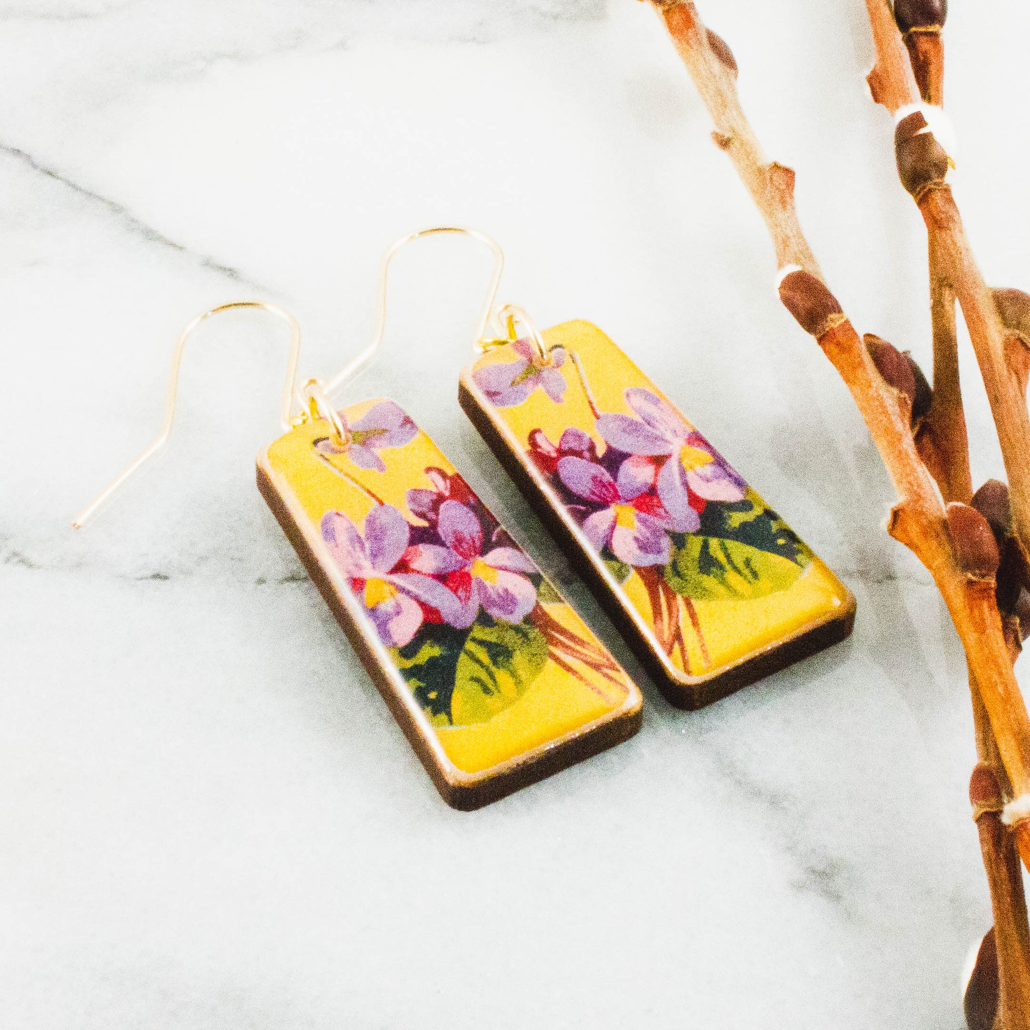 Violets Matchbook Tapered Rectangle Earrings