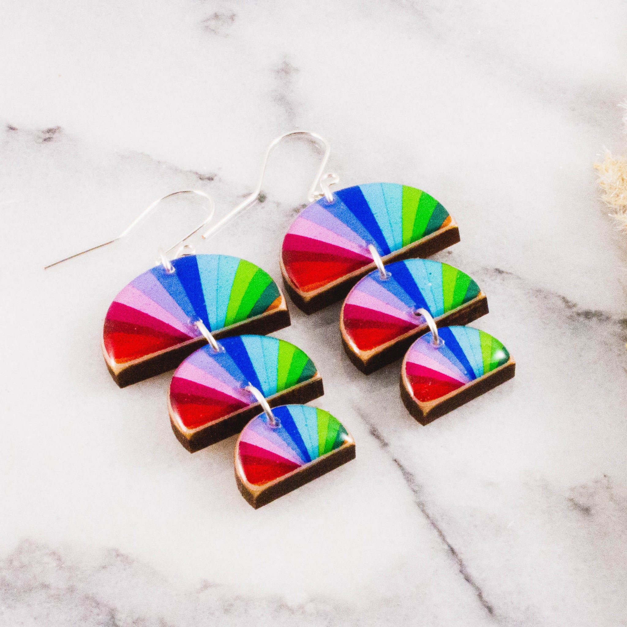 Triple Half Circle Stack Earrings- Rainbow Stripe